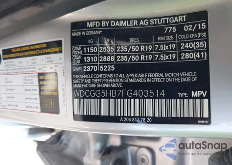 2015 Mercedes-Benz Glk 350 из США, поврежденный, VIN WDCGG5HB7FG403514